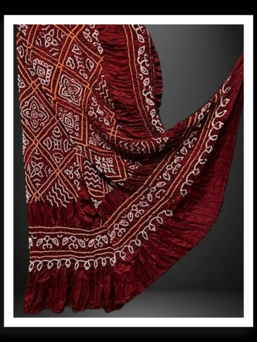Maroon Bavan Barg Pure Gaji Silk Bandhani Dupatta