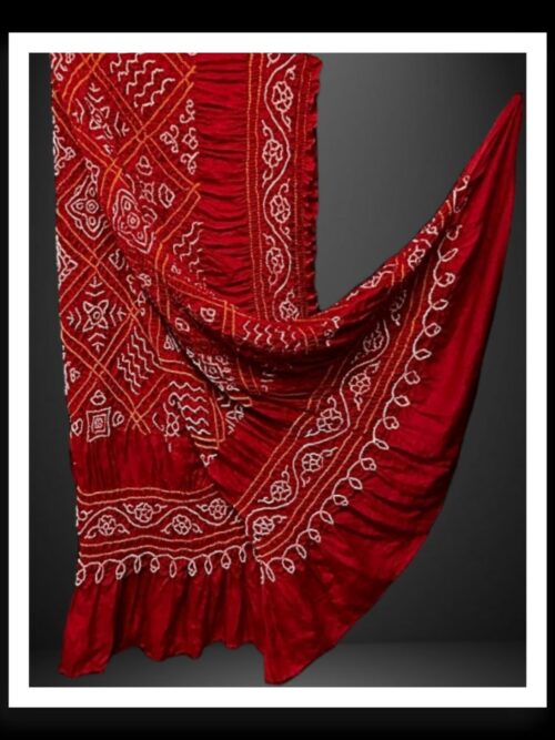 Red Bavan Barg Pure Gaji Silk Bandhani Dupatta