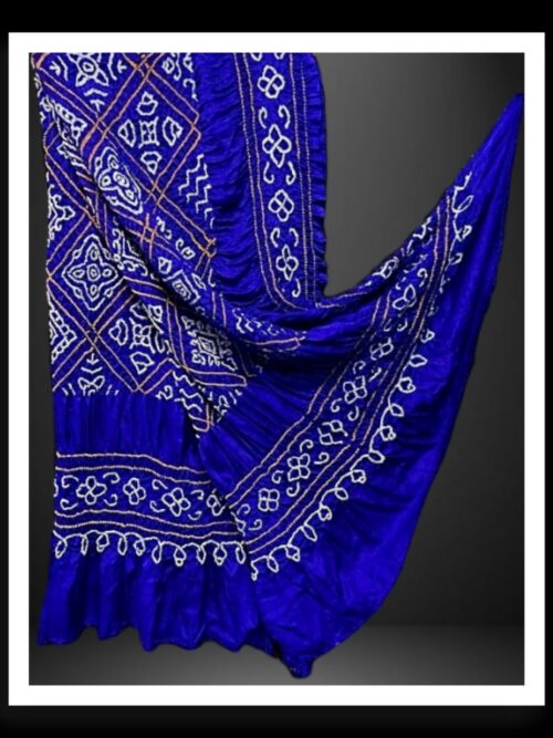 Blue Bavan Barg Pure Gaji Silk Bandhani Dupatta