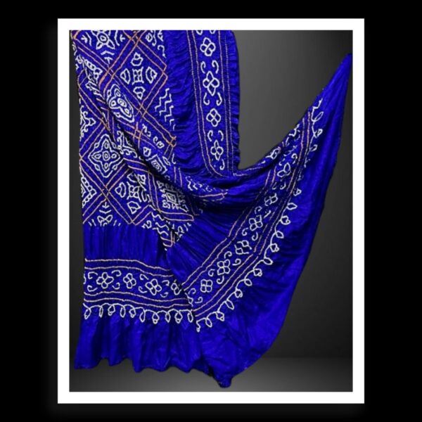 Blue Bavan Barg Pure Gaji Silk Bandhani Dupatta