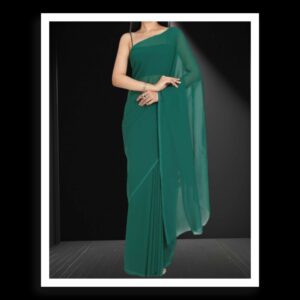 Green Plain Georgette Silk Saree
