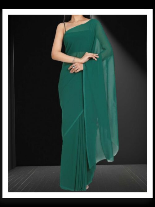 Green Plain Georgette Silk Saree
