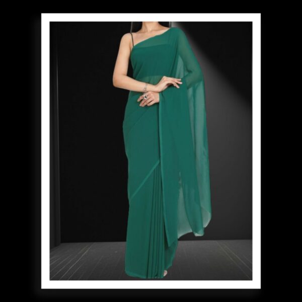 Green Plain Georgette Silk Saree