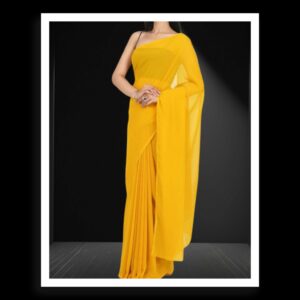 Mango Yellow Plain Georgette Silk Saree