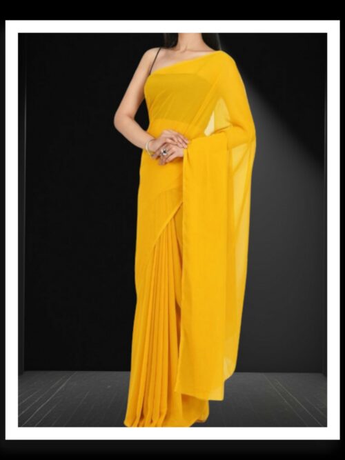 Mango Yellow Plain Georgette Silk Saree