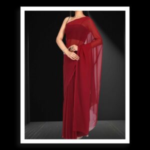 Dark Red Georgette Silk Saree