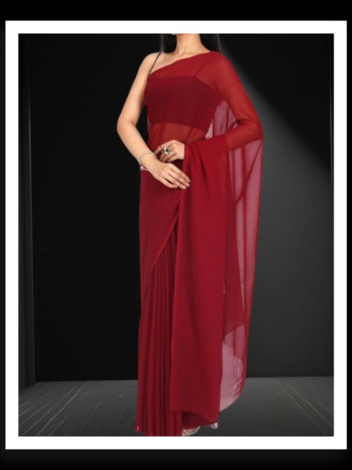 Dark Red Georgette Silk Saree