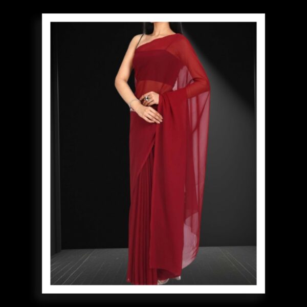 Dark Red Georgette Silk Saree