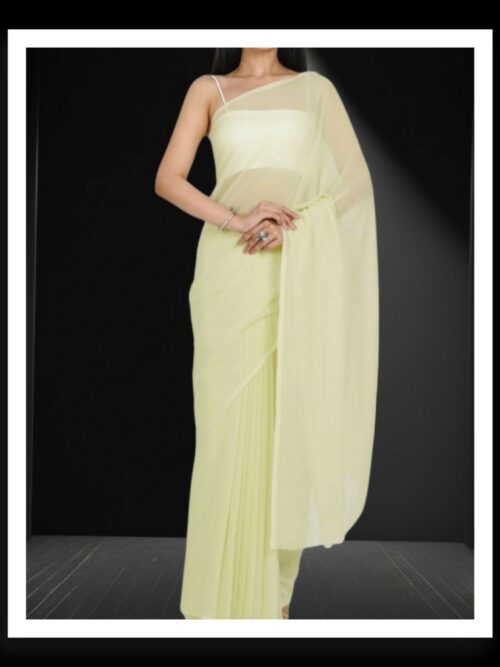Pastel Lime Plain Georgette Silk Saree