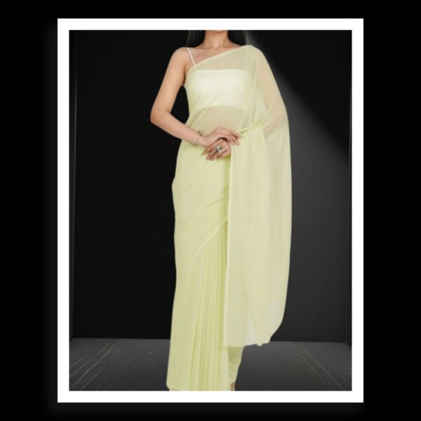 Pastel Lime Plain Georgette Silk Saree