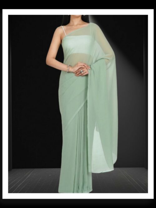 Pastel Mehendi Plain Georgette Silk Saree
