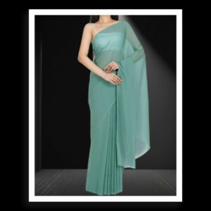 Pastel Rama Plain Georgette Silk Saree