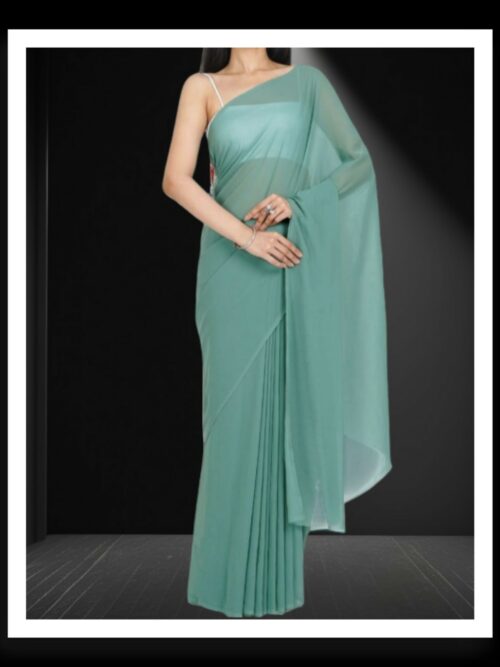 Pastel Rama Plain Georgette Silk Saree