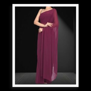Wine Plain Georgette Silk Saree