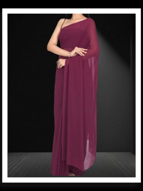 Wine Plain Georgette Silk Saree