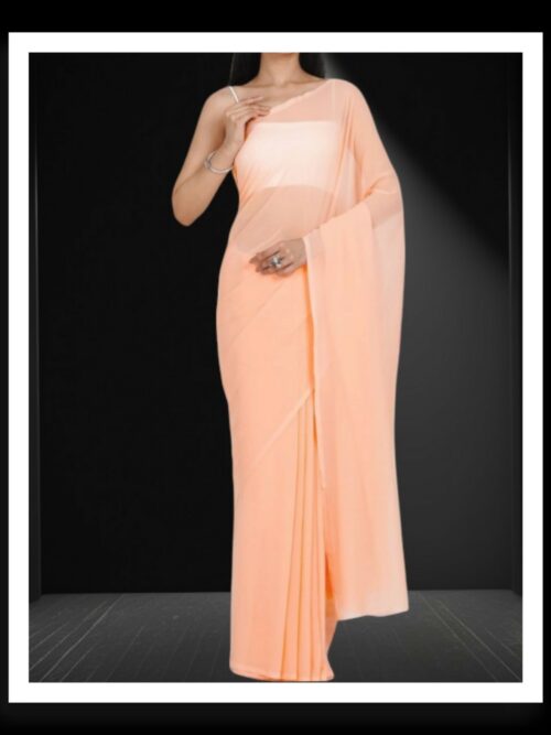 Peach Plain Georgette Silk Saree