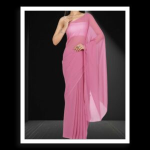 Rose Pink Plain Georgette Silk Saree