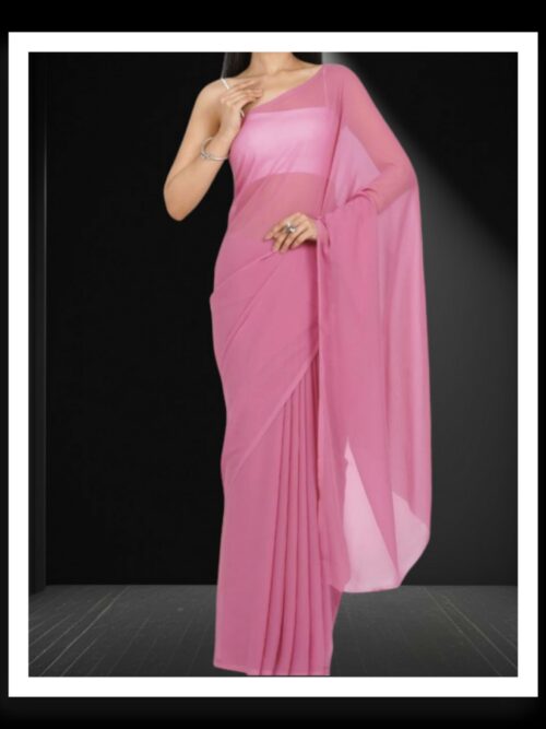 Rose Pink Plain Georgette Silk Saree