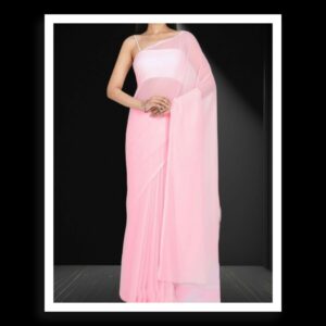 Pastel Pink Plain Georgette Silk Saree