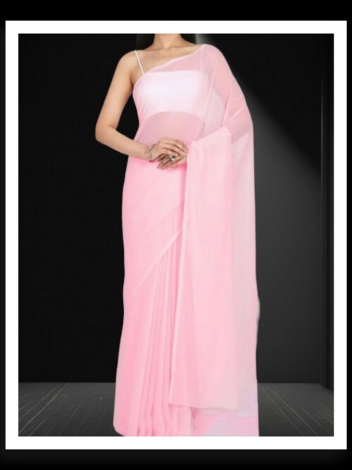 Pastel Pink Plain Georgette Silk Saree