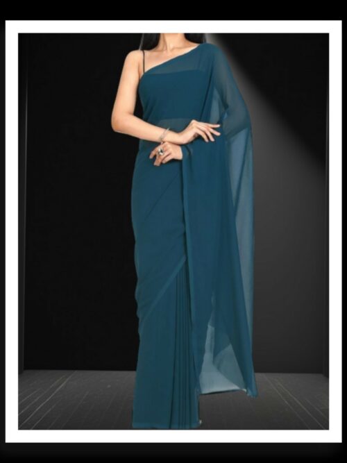 Peacock Blue Plain Georgette Silk Saree