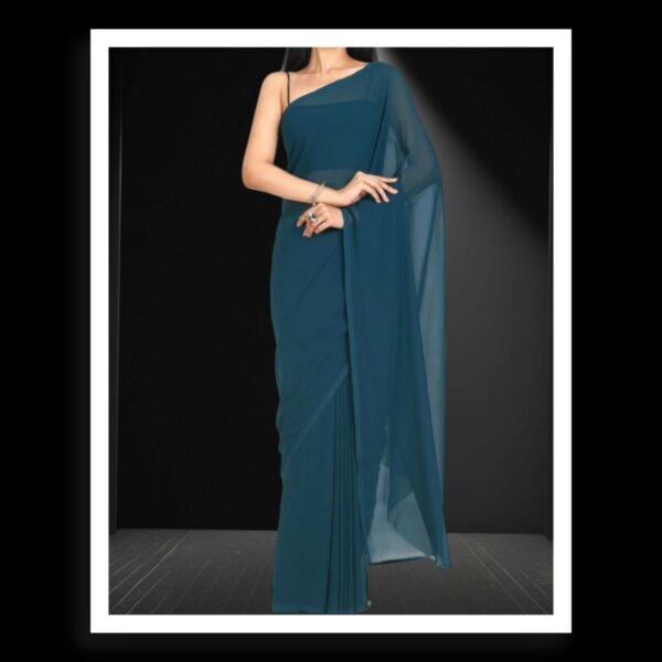 Peacock Blue Plain Georgette Silk Saree