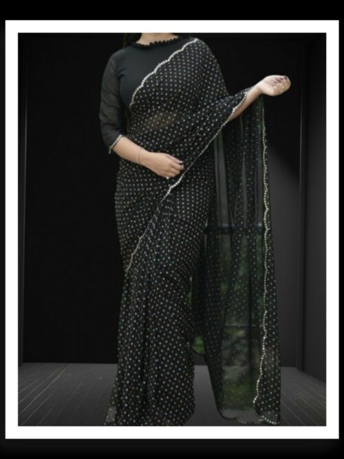 Black Georgette Silk Bandhani Saree