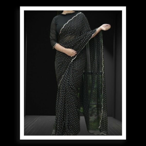 Black Georgette Silk Bandhani Saree