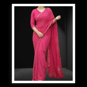 Pink Georgette Silk Bandhani Saree