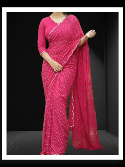Pink Georgette Silk Bandhani Saree