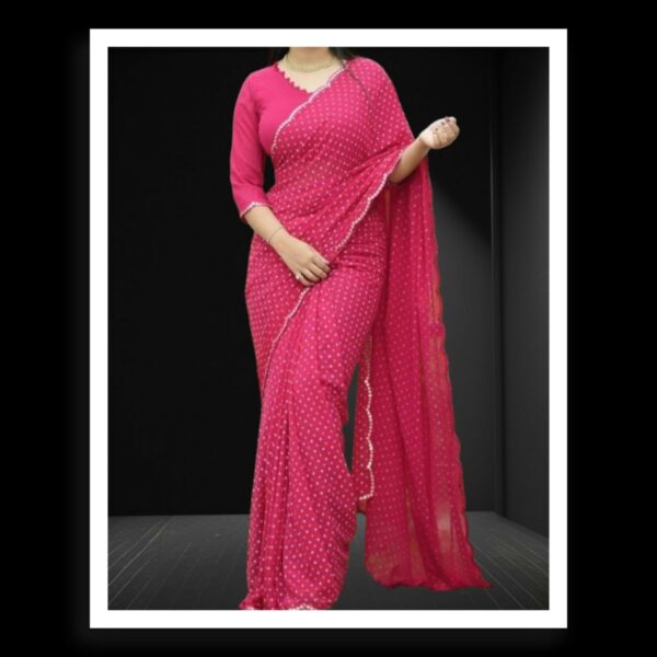 Pink Georgette Silk Bandhani Saree