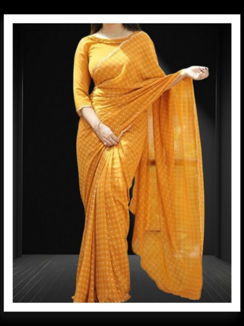 Mango Yellow Georgette Silk Bandhani Saree