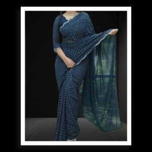 Peacock Blue Georgette Silk Bandhani Saree