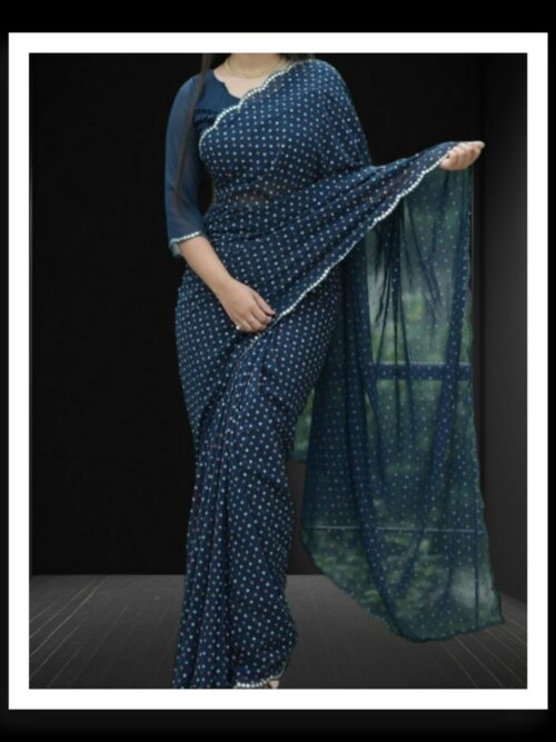 Peacock Blue Georgette Silk Bandhani Saree