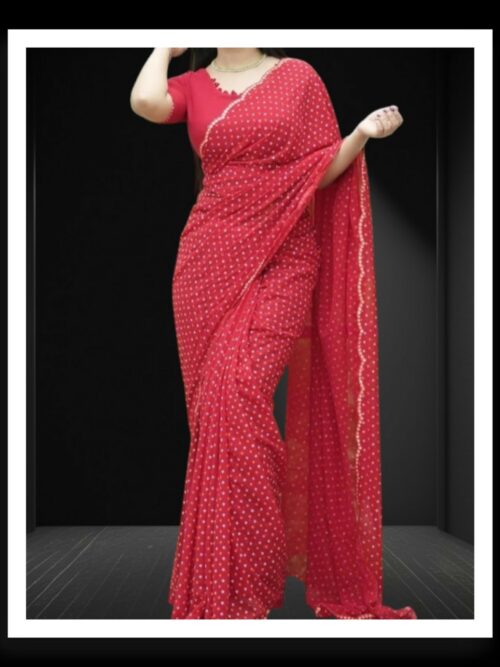 Red Georgette Silk Bandhani Saree