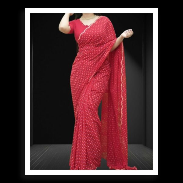 Red Georgette Silk Bandhani Saree