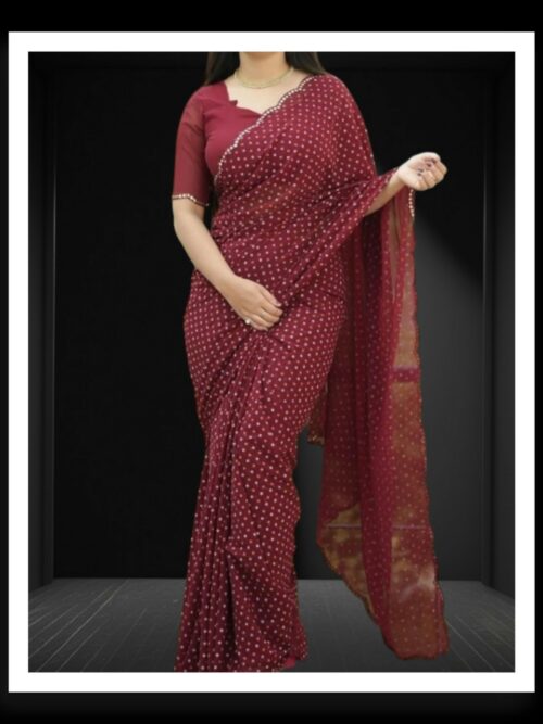 Maroon Georgette Silk Bandhani Saree