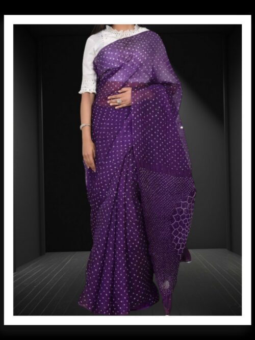 Purple Designer Pure Gaji Silk Bandhani Saree