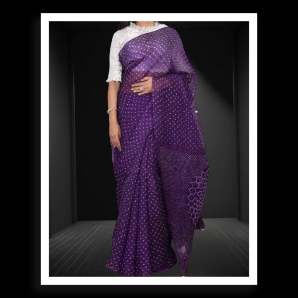 Purple Designer Pure Gaji Silk Bandhani Saree