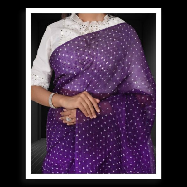 Purple Designer Pure Gaji Silk Bandhani Saree - Image 2