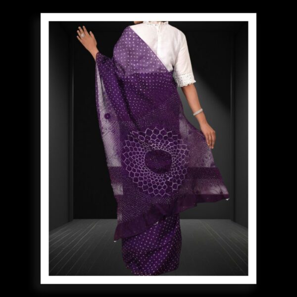 Purple Designer Pure Gaji Silk Bandhani Saree - Image 3