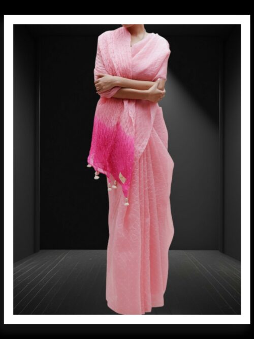 Rose Pink Designer Bandhani Saree Pure Gaji Silk