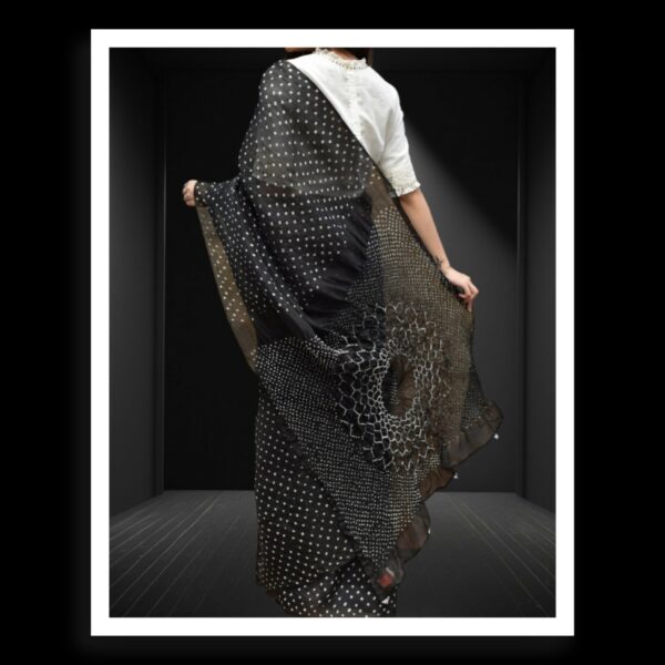 Black Designer Pure Gaji Silk Bandhani Saree - Image 2