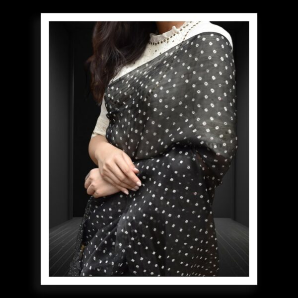 Black Designer Pure Gaji Silk Bandhani Saree - Image 3