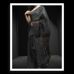 Black Designer Pure Gaji Silk Bandhani Saree