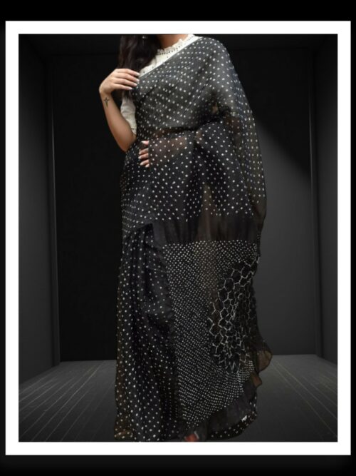 Black Designer Pure Gaji Silk Bandhani Saree