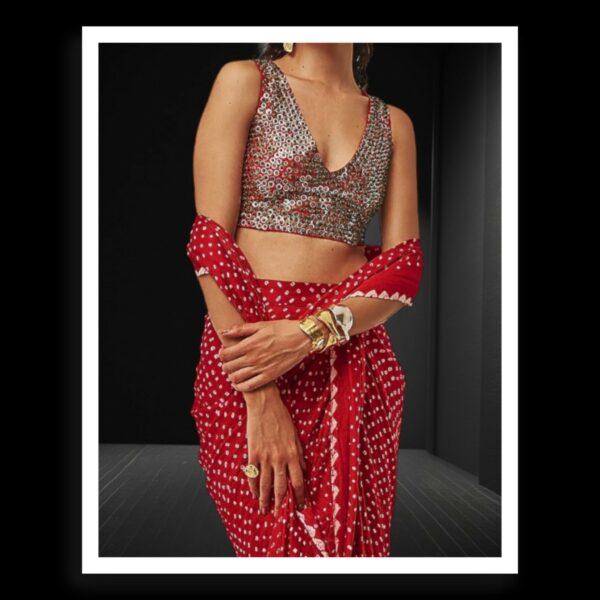 Red Rai Dani Bandhani Saree Pure Gaji Silk - Image 2