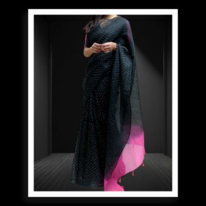 Black Pink Designer Bandhani Saree Pure Gaji Silk