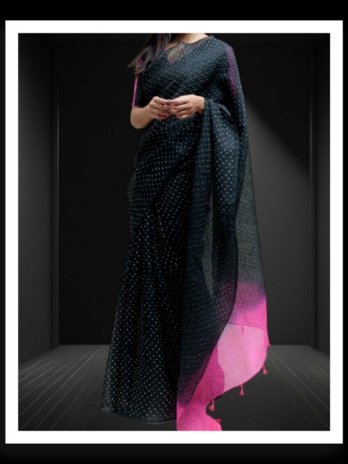 Black Pink Designer Bandhani Saree Pure Gaji Silk