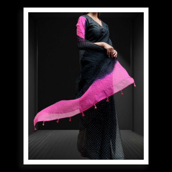 Black Pink Designer Bandhani Saree Pure Gaji Silk - Image 4